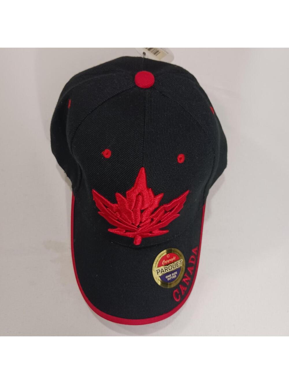 Parquet CANADA Maple Leaf Men's Back Strap Black Cotton Blend Baseball Cap Hat